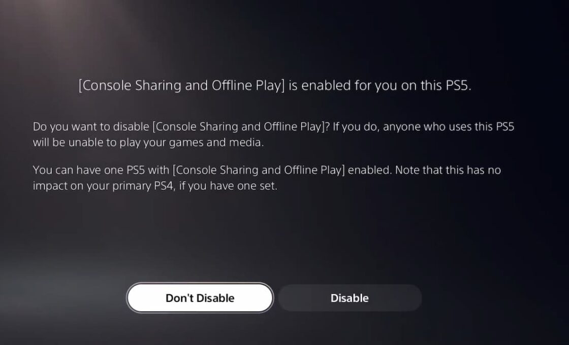 Console sharing on the PS5