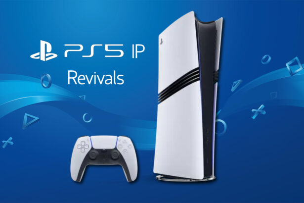 PS5 IP Revivals text with PlayStation 5 on PlayStation-themed background