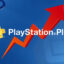 PlayStation Plus logo with a red arrow pointing upwards