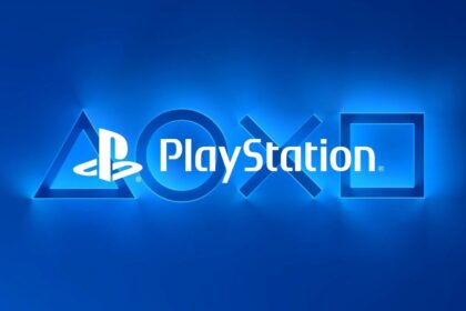 PlayStation logo with button symbols on a blue background