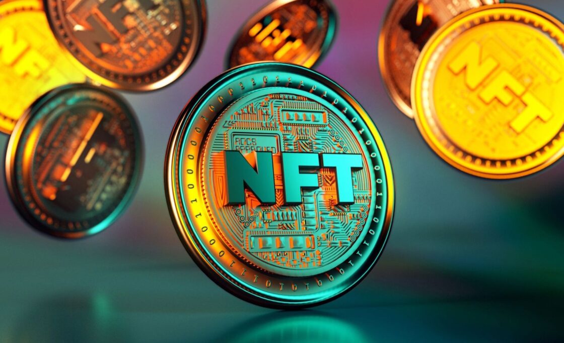 A close-up view of an NFT coin